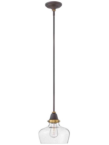 Academy Pendant Light with Curved Bell Shade in Oil-Rubbed Bronze.